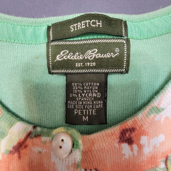 Eddie Bauer Floral Cardigan Mint Green Stretch Cotton Petite M - Picture 3 of 8